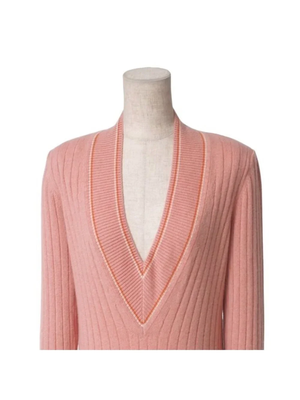 Chanel Knit 01 P CC Logo Coco Mark All Cashmere Sweater V-neck Pink - Picture 3 of 8